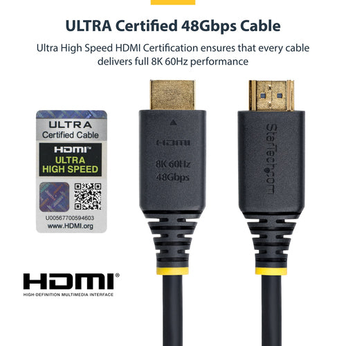 StarTech.com 3m (10ft) Certified Ultra High Speed HDMI Cable, 8K 60Hz/4K 120Hz, HDMI 2.1 Cable with HDR10+ / eARC, 48Gbps, 8K HDMI Cord for Monitor/TV/Display, Flexible TPE Jacket