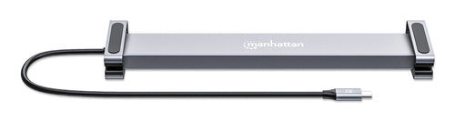 Manhattan USB-C Dock/Hub with Card Reader and MST, Ports (x7): Ethernet, HDMI (x2 4k@60Hz), USB-A (x3) and USB-C, with Power Delivery (PD) 100W- requires external USB-C charger (not included). USB powered (no external power supply required) when PD is