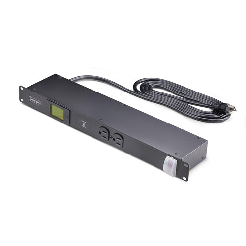 StarTech.com 8-Outlet Horizontal Rack Mount Metered PDU, 1U Server Power Strip w/Surge Protector, 125V/15A, 8ft (2.4m) Power Cable, Power Distribution Unit, TAA