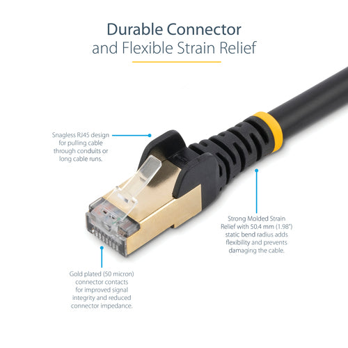 StarTech.com 10ft CAT6a Ethernet Cable - 10 Gigabit Shielded Snagless RJ45 100W PoE Patch Cord - 10GbE STP Network Cable w/Strain Relief - Black Individually Tested/Wiring is UL Certified/TIA