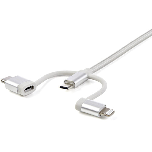 StarTech.com 6ft (1.8m) USB Multi-Charging Cable, USB-A to Lightning/USB-C/Micro-USB, Apple MFi Certified, Braided Nylon Jacket; USB 3-in-1 Charger Cable/Cord