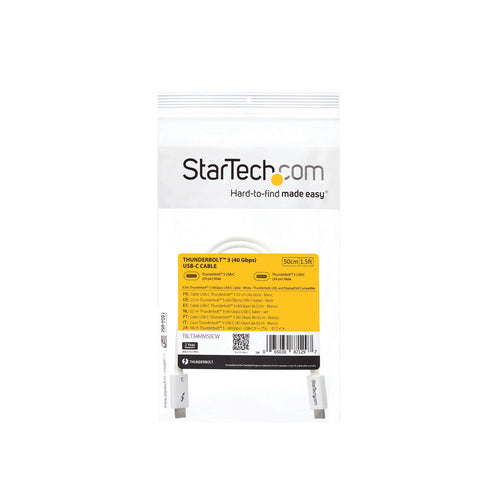 StarTech.com Thunderbolt 3 Cable - 40Gbps - 0.5m - White - Thunderbolt, USB, and DisplayPort Compatible