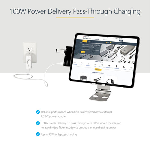 StarTech.com USB C Multiport Adapter - USB-C to 4K 60Hz HDMI 2.0, 100W Power Delivery Pass-Through Charging, 3-Port USB 3.0 Hub, Audio - USB-C Mini Dock - Portable USB Type-C Travel Dock