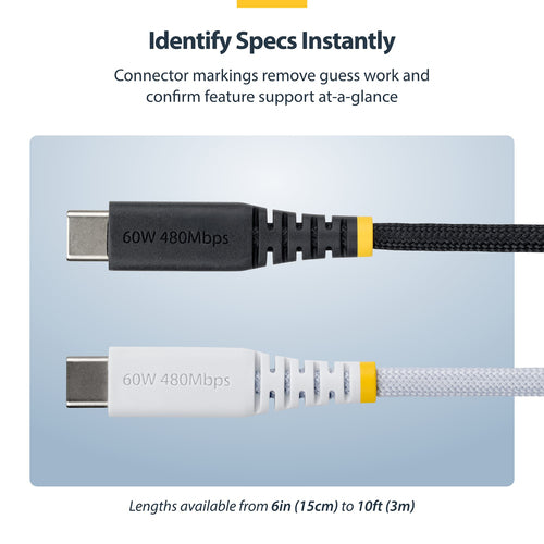 StarTech.com 5-Pack 3ft (91cm) USB-C Charging Cable, 60W (3A) PD, Dual-Layer Braided Nylon/TPE Jacket, Rugged USB C Charging Cord, USB 2.0 Laptop Charger Cable