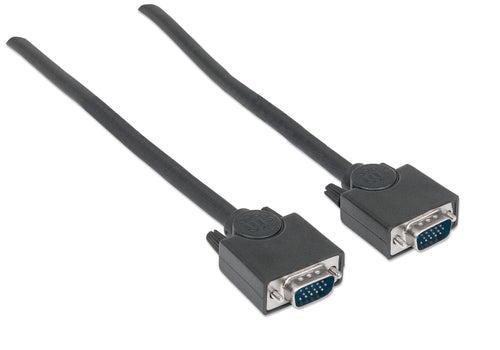Manhattan VGA Monitor Cable, 1.8m, Black, Male to Male, HD15, Cable of higher SVGA Specification (fully compatible), Fully Shielded, Lifetime Warranty