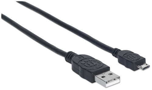 Manhattan USB-A to Micro-USB Cable, 0.5m, Male to Male, Black, 480 Mbps (USB 2.0), Hi-Speed USB, Lifetime Warranty, Equivalent to USBAUB50CMBK.