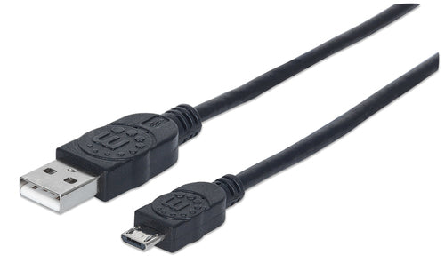 Manhattan USB-A to Micro-USB Cable, 0.5m, Male to Male, Black, 480 Mbps (USB 2.0), Hi-Speed USB, Lifetime Warranty, Equivalent to USBAUB50CMBK.