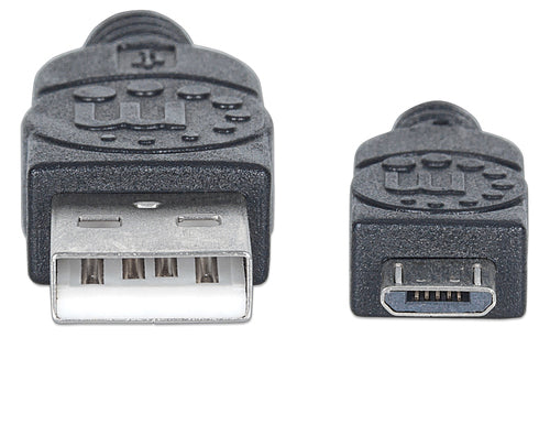 Manhattan USB-A to Micro-USB Cable, 0.5m, Male to Male, Black, 480 Mbps (USB 2.0), Hi-Speed USB, Lifetime Warranty, Equivalent to USBAUB50CMBK.
