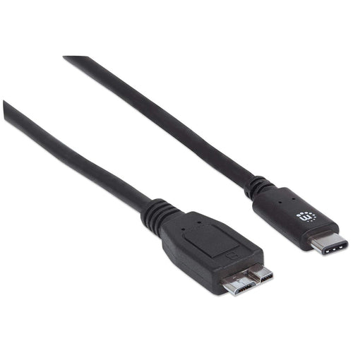 Manhattan USB-C to Micro-USB Cable, 1m, Male to Male, Black, 10 Gbps (USB 3.2 Gen2 aka USB 3.1), 3A (fast charging), Equivalent to USB31CUB1M, SuperSpeed+ USB, Lifetime Warranty, Polybag