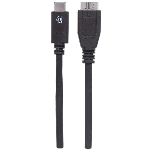 Manhattan USB-C to Micro-USB Cable, 1m, Male to Male, Black, 10 Gbps (USB 3.2 Gen2 aka USB 3.1), 3A (fast charging), Equivalent to USB31CUB1M, SuperSpeed+ USB, Lifetime Warranty, Polybag