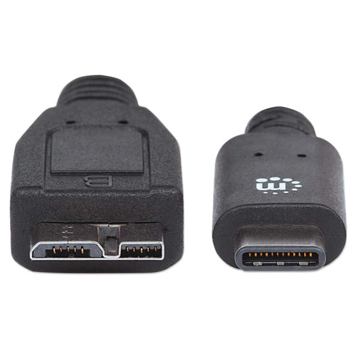 Manhattan USB-C to Micro-USB Cable, 1m, Male to Male, Black, 10 Gbps (USB 3.2 Gen2 aka USB 3.1), 3A (fast charging), Equivalent to USB31CUB1M, SuperSpeed+ USB, Lifetime Warranty, Polybag