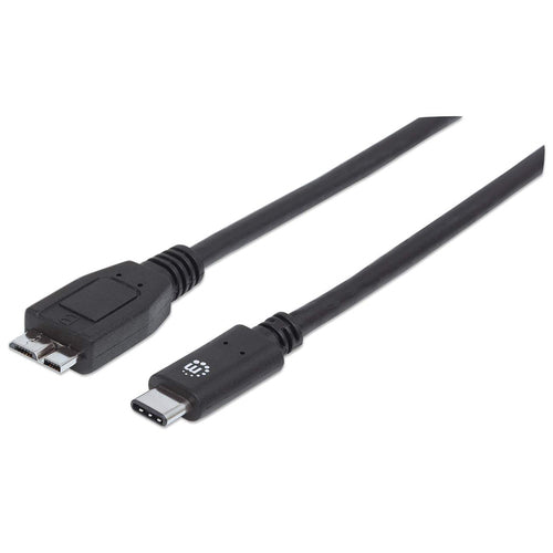 Manhattan USB-C to Micro-USB Cable, 1m, Male to Male, Black, 10 Gbps (USB 3.2 Gen2 aka USB 3.1), 3A (fast charging), Equivalent to USB31CUB1M, SuperSpeed+ USB, Lifetime Warranty, Polybag