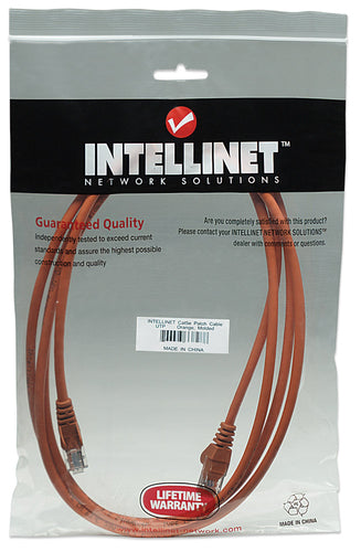 Intellinet Network Patch Cable, Cat5e, 15m, Orange, CCA, U/UTP, PVC, RJ45, Gold Plated Contacts, Snagless, Booted, Lifetime Warranty, Polybag