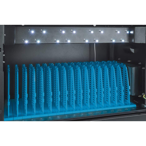 Manhattan Charging Cabinet/Cart via USB-C x16 Devices, Desktop (& Wall Mountable), Power Delivery 65W per port (1040W total), UVC Disinfecting LEDs, Suitable for Laptops (up to 15.6")/Tablets,Bays 380x30x280mm,Device charging cables not included, EU