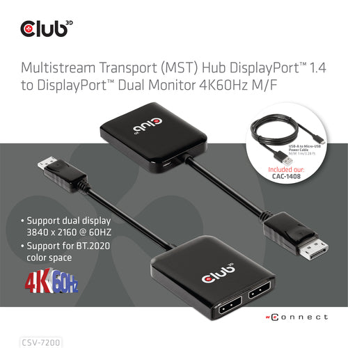 CLUB3D MST hub DisplayPort™ 1.4 to DisplayPort™ + HDMI™ 4K60Hz M/F