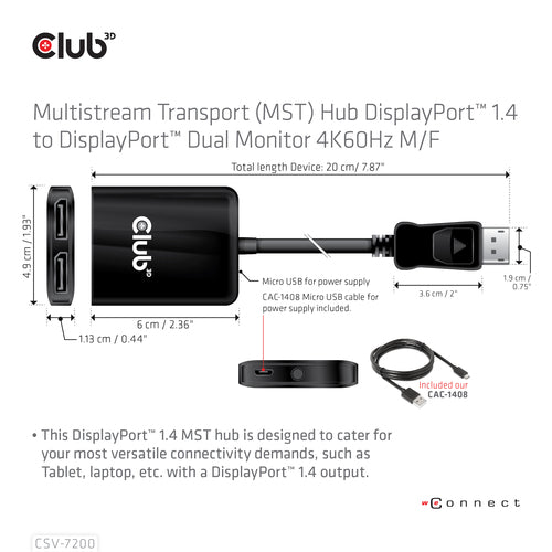 CLUB3D MST hub DisplayPort™ 1.4 to DisplayPort™ + HDMI™ 4K60Hz M/F