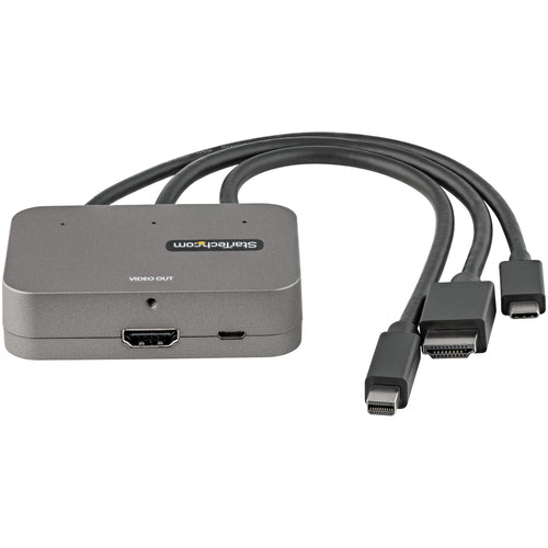 StarTech.com 3-in-1 Multiport to HDMI Adapter - 4K 60Hz USB-C, HDMI or Mini DisplayPort to HDMI Converter for Conference Room - Digital AV Video Adapter to Connect HDMI Monitor/Display