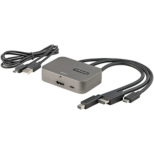 StarTech.com 3-in-1 Multiport to HDMI Adapter - 4K 60Hz USB-C, HDMI or Mini DisplayPort to HDMI Converter for Conference Room - Digital AV Video Adapter to Connect HDMI Monitor/Display