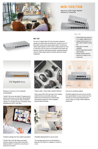 Zyxel MG-108 Unmanaged 2.5G Ethernet (100/1000/2500) Steel