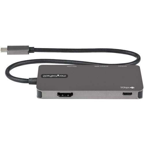 StarTech.com USB C Multiport Adapter - USB-C to 4K HDMI, 100W Power Delivery Pass-through, SD/MicroSD Slot, 3-Port USB 3.0 Hub - USB Type-C Mini Dock - 12" (30cm) Long Attached Cable