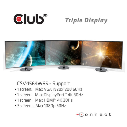 CLUB3D UNIVERSAL USB Gen1 Type-C Triple Display Dynamic PD Charging Dock with 65 Watt PS ( VGA, HDMI, DP, ETHERNET)