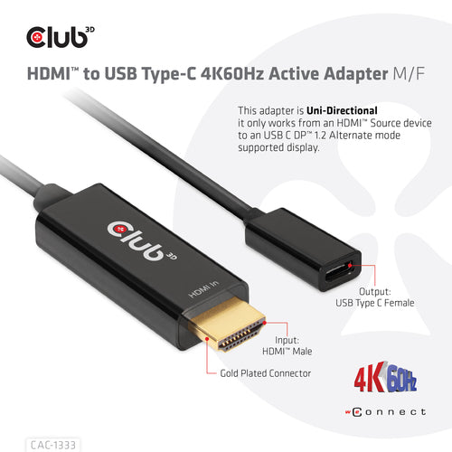 CLUB3D HDMI to USB Type-C 4K60Hz Active Adapter M/F