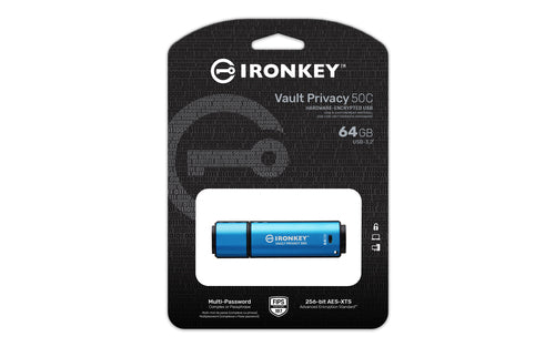 Kingston Technology IronKey 64GB USB-C Vault Privacy 50C AES-256 Encrypted, FIPS 197