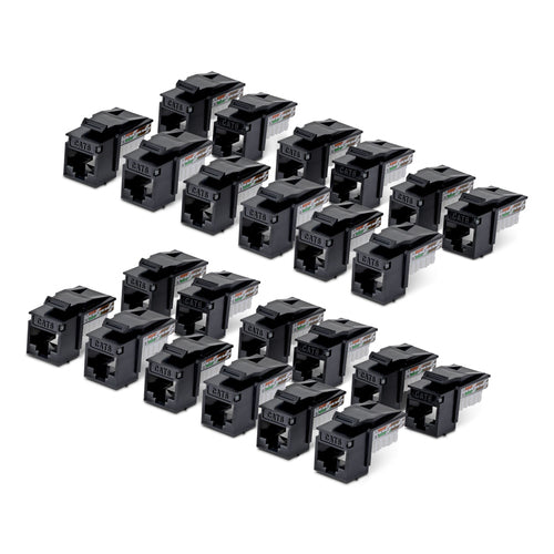 StarTech.com Cat6 Keystone Jack, 24-Pack RJ45 Ethernet Keystone Jacks, UTP Cat6 Wall Jack, 90-Degree 110 Punch Down, Black