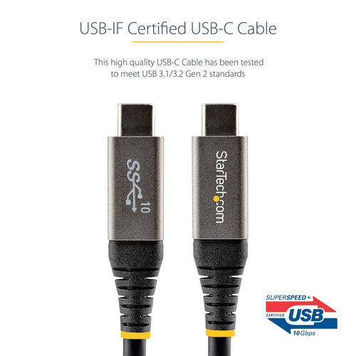 StarTech.com 3ft (1m) USB C Cable 10Gbps - USB-IF Certified USB-C Cable - USB 3.1 Type-C Cable - 100W (5A) Power Delivery Charging, DP Alt Mode - USB C to C Cord - Charge & Sync