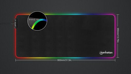 Manhattan XXL RGB LED Gaming Mousepad Smooth Top Surface Mat, Micro-textured surface for ultra-high precision with optical and laser mice (800x350x3mm), Adjustable Color-LED Lighting Modes, Non Slip Base, Water Resistant, Stitched Edges, Black, Lifetime