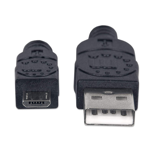 Manhattan USB-A to Micro-USB Cable, 1.8m, Male to Male, Black, 480 Mbps (USB 2.0), Hi-Speed USB, Lifetime Warranty, Equivalent to UUSBHAUB6.