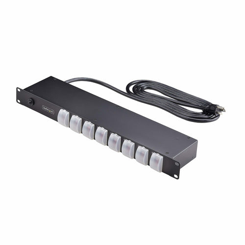 StarTech.com 8-Outlet Horizontal Rack Mount PDU, 1U Power Strip, Individual Outlet On/Off Switches with Covers, 15A Circuit Breaker, 8ft/2.4m Cord, NEMA 5-15P/R