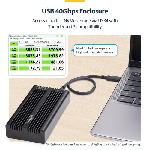 StarTech.com USB4 M.2 NVMe Enclosure, 40Gbps, External USB-C/Thunderbolt NVMe SSD Enclosure, Aluminum Heatsink Case, B+M/M-Key