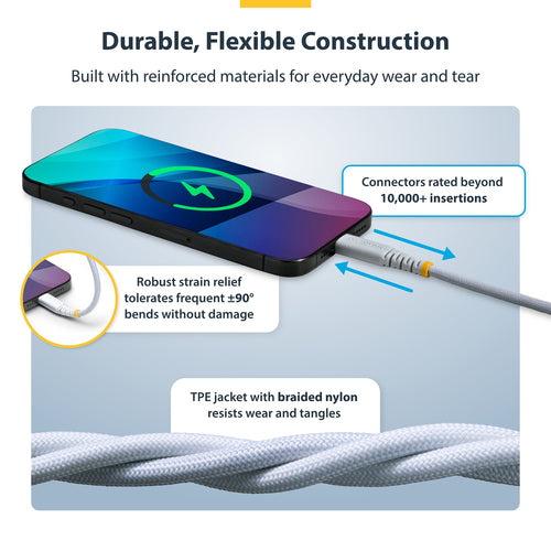 StarTech.com 6ft (1.8m) White USB-C Charging Cable, 60W (3A) PD, Dual-Layer Braided Nylon/TPE Jacket, Rugged USB C Charging Cord, USB 2.0 Laptop Charger Cable