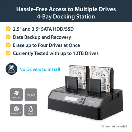 StarTech.com 4 Bay USB 3.0 eSATA to SATA Standalone 1:3 HDD Hard Drive Duplicator Dock