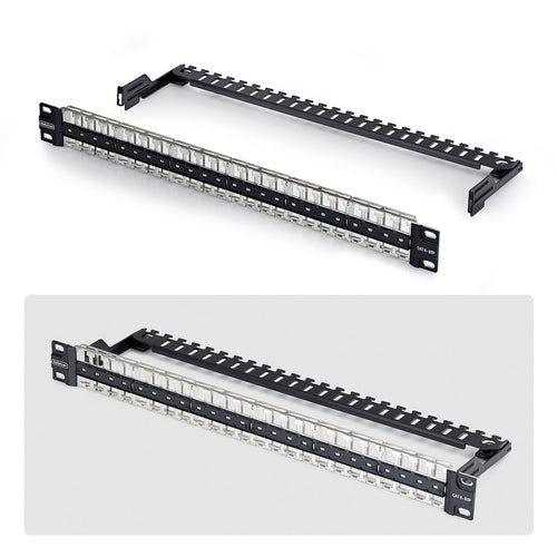 StarTech.com 48 Port 1U Blank Keystone Patch Panel with Cable Management Bar, Rackmount Cat6 Patch Panel for RJ45 STP Ethernet Network Jacks