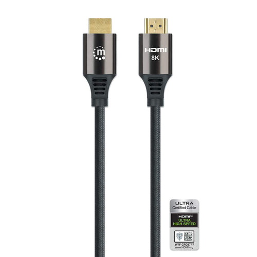 Manhattan HDMI 8K@60Hz Cable with Ethernet, 1m, Certified, Suitable for ALL 8K, 4K & 1080p/HD uses - when upgrading now or have it ready for when you need it, Male to Male, Black, 4K@120Hz, Lifetime Warranty, Ultra High Speed