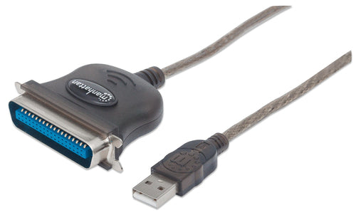 Manhattan USB-A to Parallel Printer Cen36 Converter Cable, 1.8m, Male to Male, Black, 12Mbps, IEEE 1284, bus power, Three Year Warranty, Blister
