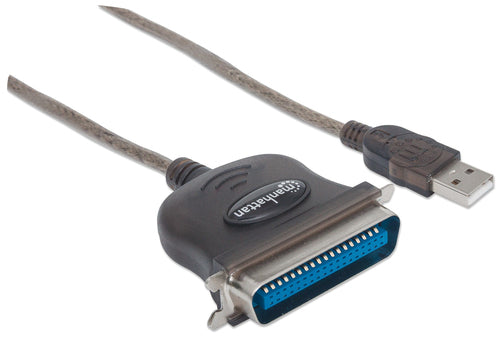 Manhattan USB-A to Parallel Printer Cen36 Converter Cable, 1.8m, Male to Male, Black, 12Mbps, IEEE 1284, bus power, Three Year Warranty, Blister