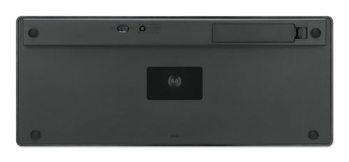 Manhattan Ultra Slim Dual-Mode Wireless Keyboard, German Quertz layout, Bluetooth (v3.0) and Wireless (2.4GHz), 78 low profile scissor keys, Auto Power Management, Range 10m, USB-A Micro Receiver, AAA Battery (included), Windows and Mac, Three Year