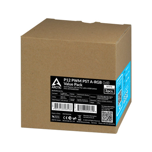 ARCTIC P12 PWM PST A-RGB 0dB - Semi-Passive 120 mm Fan with Digital A-RGB in white and Value Pack