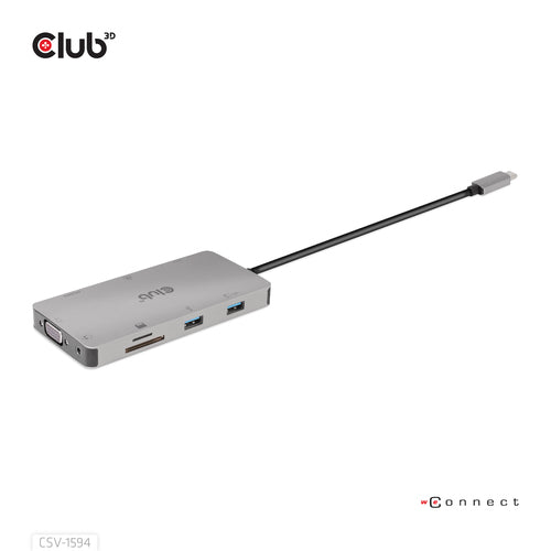 CLUB3D USB Gen1 Type-C 9-in-1 hub with HDMI, VGA, 2x USB Gen1 Type-A, RJ45, SD/Micro SD card slots and USB Gen1 Type-C Female port