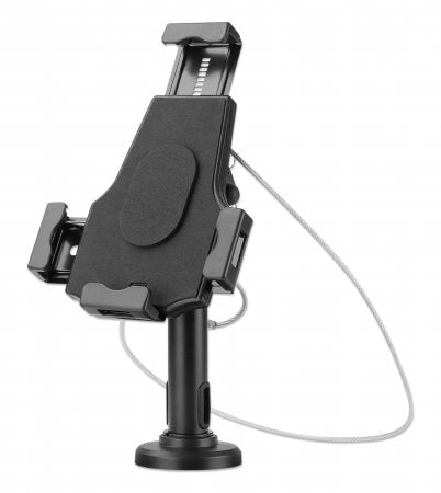 Manhattan iPad & Tablet Desk Stand, Lockable, Wall Mountable, Secure Anti-Theft, 7.9" to 10.5" tablets, 360° Rotation, +/- 70° Tilt, 330° Swivel, Black, Lifetime Warranty