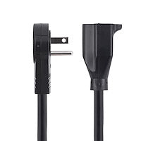 StarTech.com 6ft (2m) Power Extension Cord - 360; Rotating Flat Plug Extension Cord - NEMA 5-15P to NEMA 5-15R, 16 AWG, 125V/13A - Black Short 3-Prong Power Extender Cable