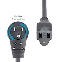 StarTech.com 6ft (2m) Power Extension Cord - 360; Rotating Flat Plug Extension Cord - NEMA 5-15P to NEMA 5-15R, 16 AWG, 125V/13A - Black Short 3-Prong Power Extender Cable