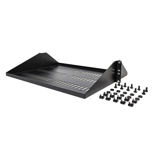 StarTech.com 2U Server Rack Shelf, Center Mounted Universal Vented Rackmount Cantilever Tray for 19" Network Equipment Rack, Heavy Duty Steel, 200lb Capacity, 14" Deep, Black