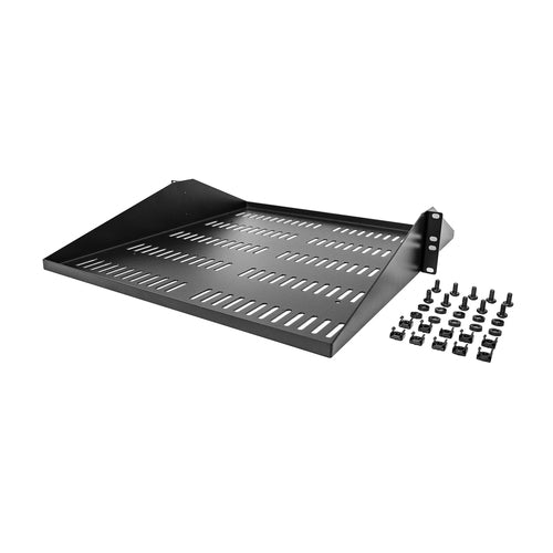 StarTech.com 2U Server Rack Shelf, Center Mounted Universal Vented Rackmount Cantilever Tray for 19" Network Equipment Rack, Heavy Duty Steel, 200lb Capacity, 20" Deep, Black