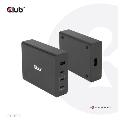 CLUB3D Travel Charger 132W GAN technology, Four port USB Type-A and -C, Power Delivery(PD) 3.0 Support