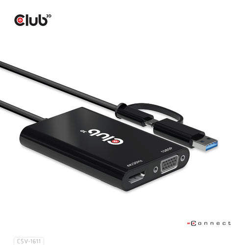 CLUB3D USB Gen1 Type-C/-A to Dual HDMI (4K/30Hz) / VGA (1080/60Hz)