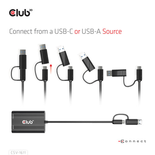 CLUB3D USB Gen1 Type-C/-A to Dual HDMI (4K/30Hz) / VGA (1080/60Hz)